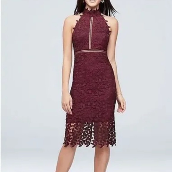 Bardot Burgundy Lace Gemma Fitted Sheath Dress - Picture 1 of 1